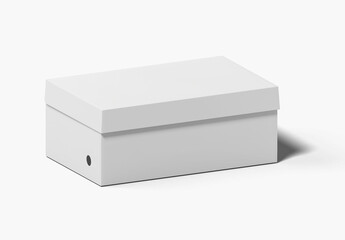 Sneaker box closed views of cardboard shoe box, box with lid for shoe or sneaker, product packaging mockup, isolated on white backgroundCraft paper box