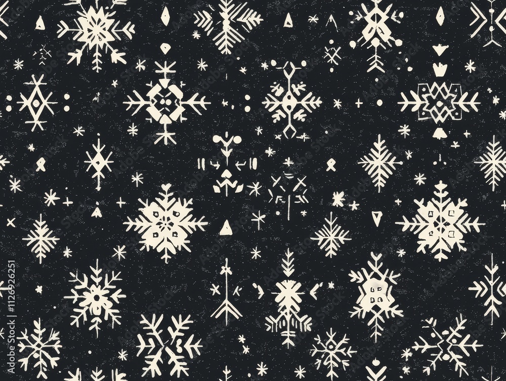 Poster nordic inspired geometric snowflake pattern on dark background for modern design projects
