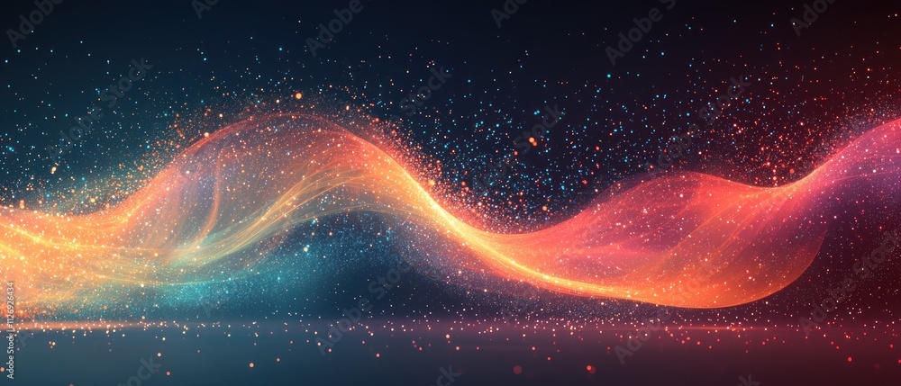 Aufkleber abstract colorful wave with particles and light.