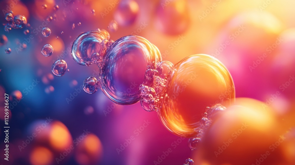 Poster abstract 3d render animation of colorful liquid bubbles seamless looped vide