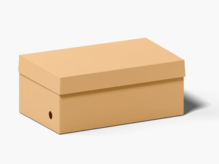 Sneaker box closed views of cardboard shoe box, box with lid for shoe or sneaker, product packaging mockup, isolated on white backgroundCraft paper box
