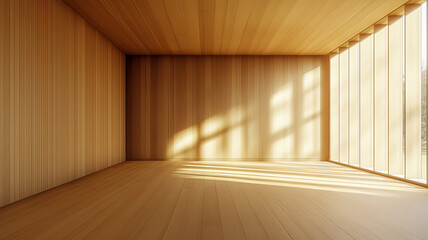 Fototapeta premium Modern Empty Interior room with Wooden Panels and Ambient Lighting