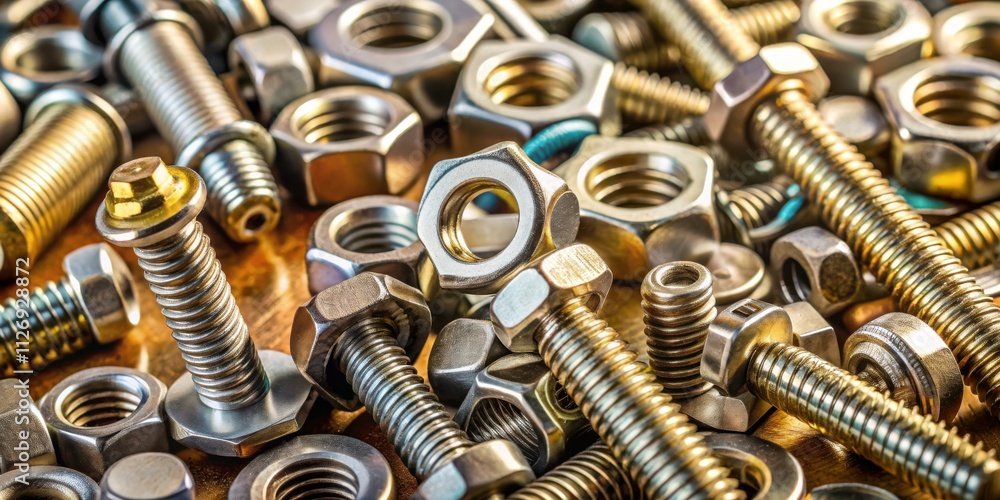 Leinwandbilder a close-up view of a variety of nuts and bolts in various sizes and finishes, showcasing the intrica