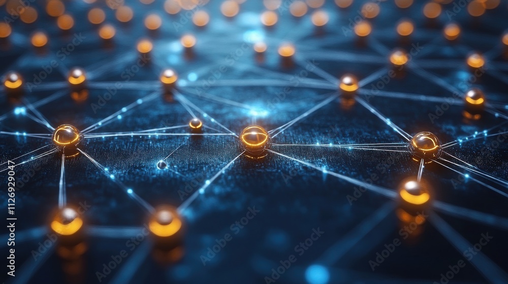 Poster abstract 3d render blue background design with connected lines network concep