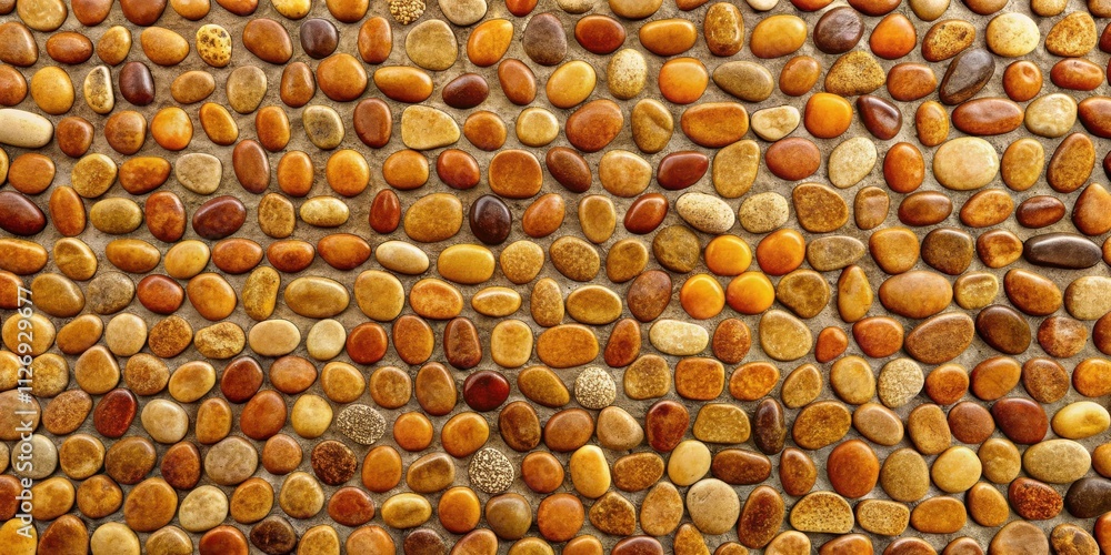 Poster a seamless pattern of smooth, opaque pebbles in shades of brown and orange, forming a mosaic-like te