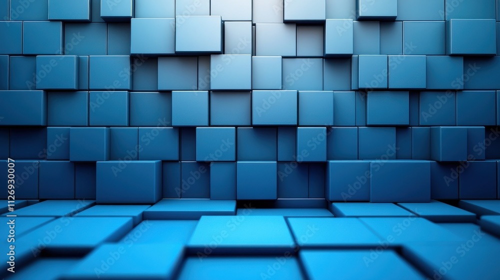 Aufkleber abstract 3d render blue geometric background design with cube