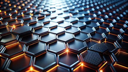 Obraz premium A Futuristic Abstract Pattern of Interlocking Hexagons with Glowing Orange Edging