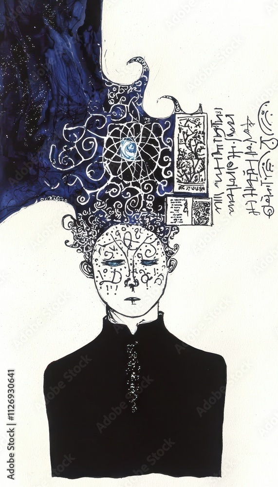 Poster abstract artistic portrait with intricate patterns and vibrant colors representing creativity and im