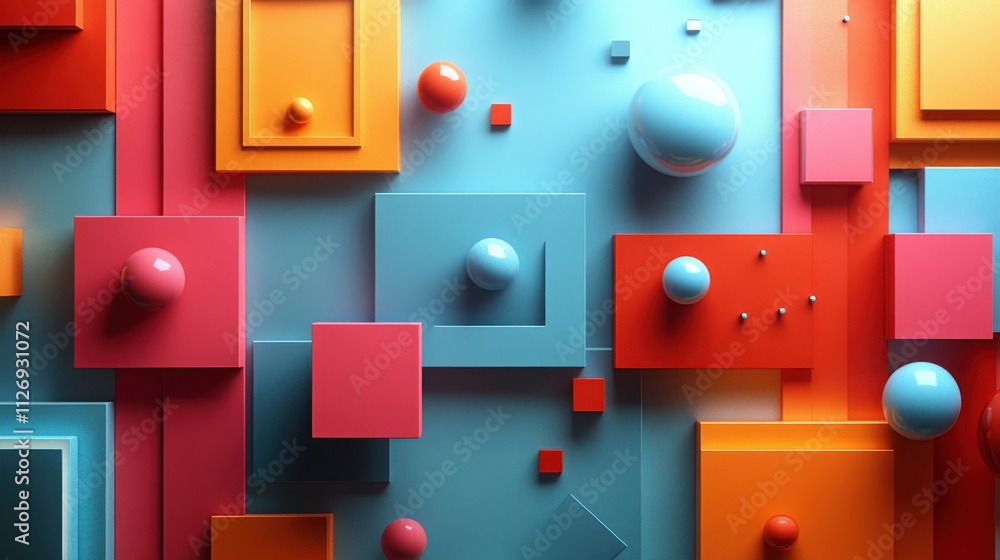 Poster abstract 3d render colorful geometric composition background desig