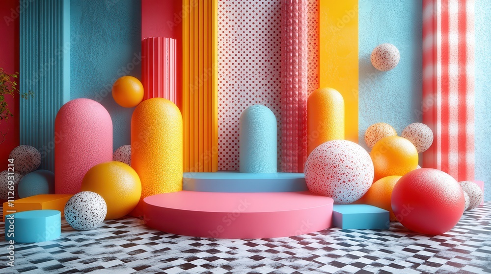 Poster abstract 3d render colorful geometric composition desig