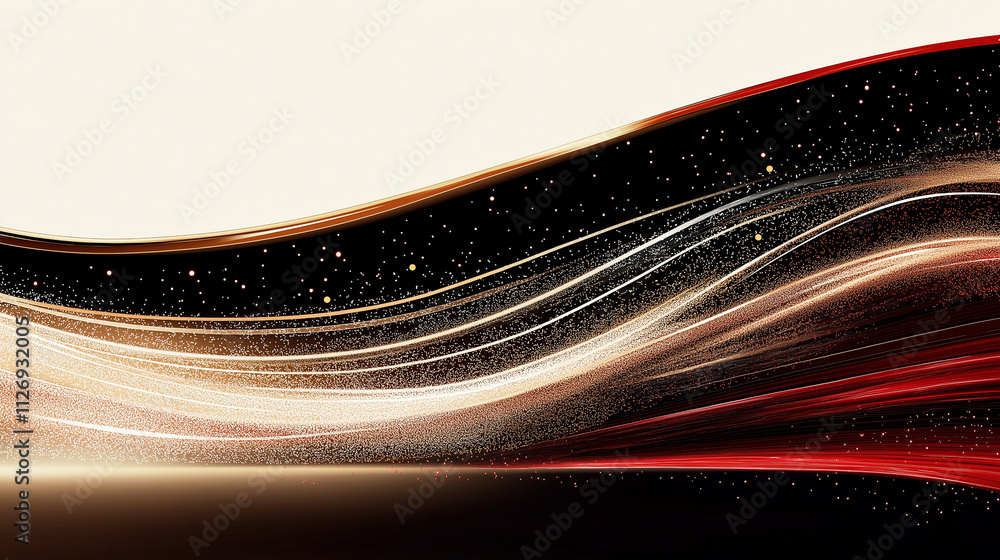 Poster abstract red and gold waves: an elegant and dynamic interplay of red and gold waves, creating a luxu