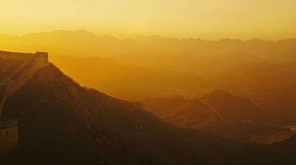 Obraz premium Golden Sunset Over The Great Wall Of China