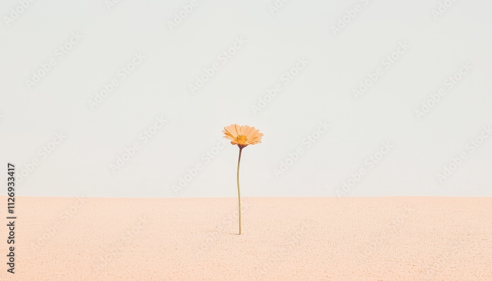 Poster single flower standing alone in an expansive empty field with gentle background