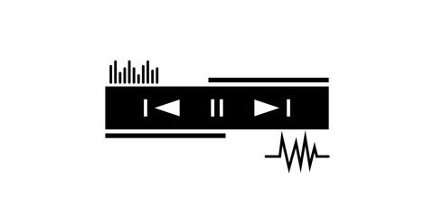 Vector illustration of a music player icon featuring play and pause buttons along with an audio waveform, symbolizing music and audio elements. Ideal for digital design or technology-related content.