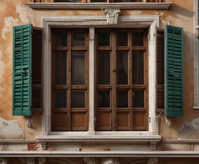 Exquisite handcrafted window shutters in a historical palazzo in Venice, Tourist attraction, Canal, Palatial
