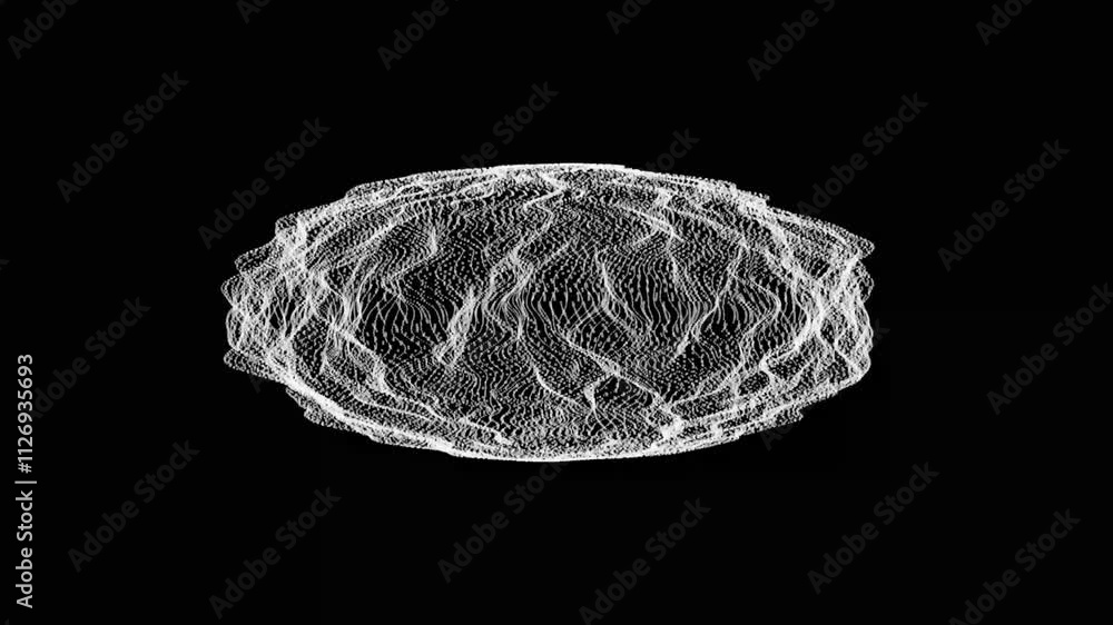 Poster abstract sphere made of points and dots. 3d render in black background