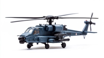 Detailed Toy Model of Military Helicopter Gunship on White Background