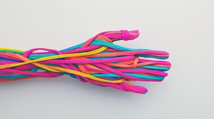 Colorful Rubber Band Hand Sculpture on White Background