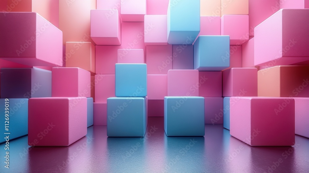 Poster abstract 3d rendering of geometric shapes composition with squares cube design modern background for