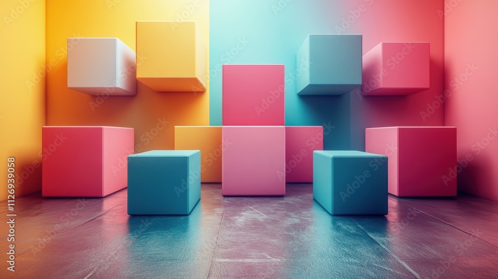 Poster abstract 3d rendering of geometric shapes composition with squares cube design modern background for