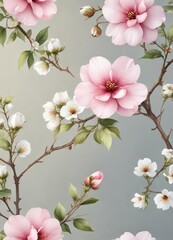 Fototapeta premium Feminine watercolor cotton flowers and branches seamless design, girly, flora, delicate