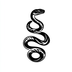 Black And White Illustrative Snake Design With Intricate Pattern And Stylish Curling Shape Perfect For Tattoos And Artwork