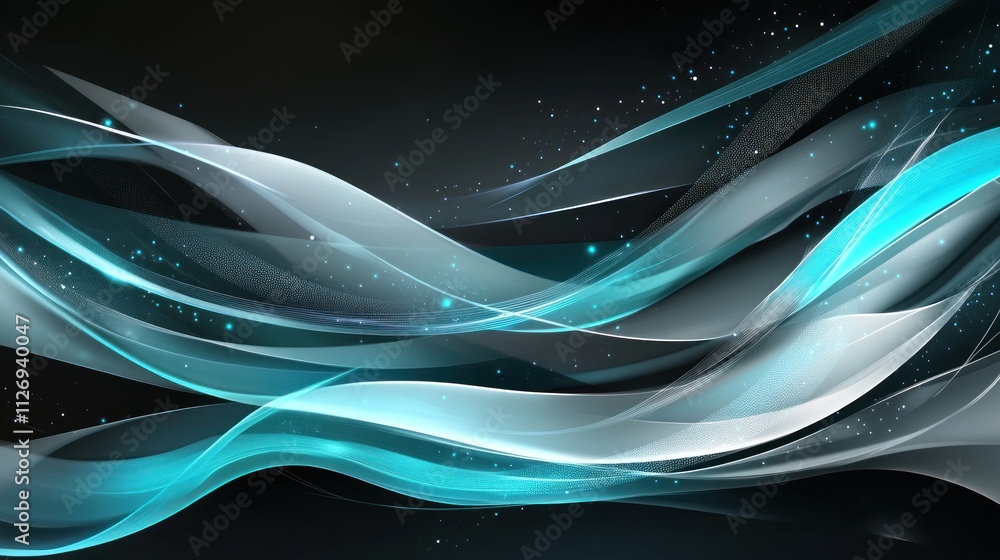 Poster abstract waves of light and color creating a dynamic, modern design.