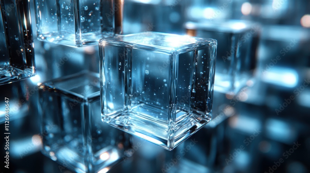 Poster abstract animation 3d render of rotating glass blocks seamless looped vide