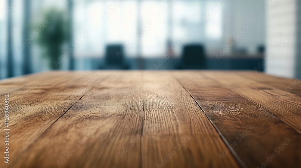 Poster elegant wooden desk with soft lighting and shallow depth of field for professional use in