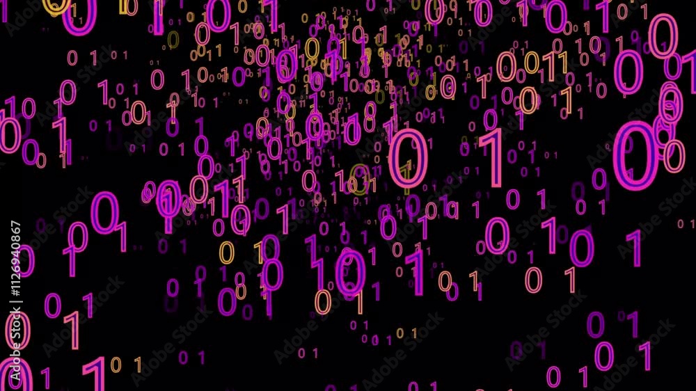 Poster blue and red pattern binary numeral system background. big data concept with binary code.