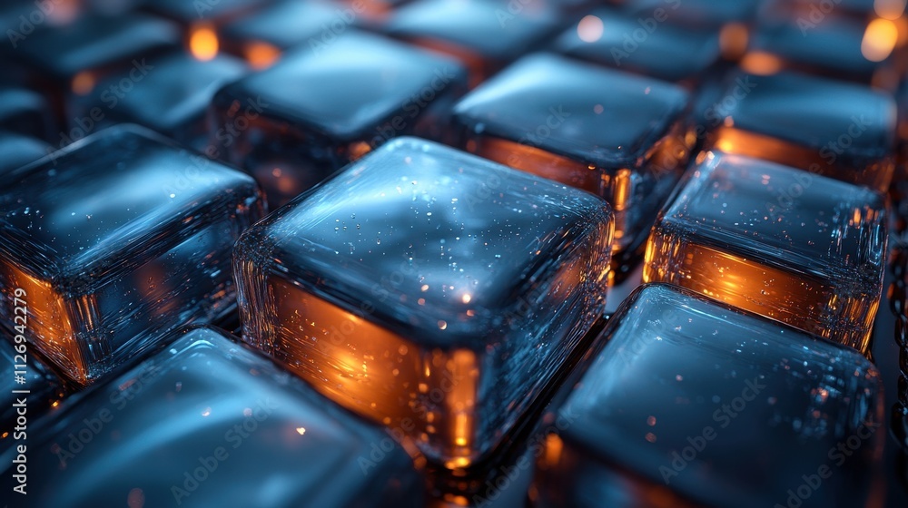 Poster abstract animation 3d render of rotating glass squares seamless looped vide