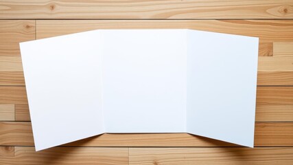 A mockup of a trifold brochure displayed on a wooden table, template, branding