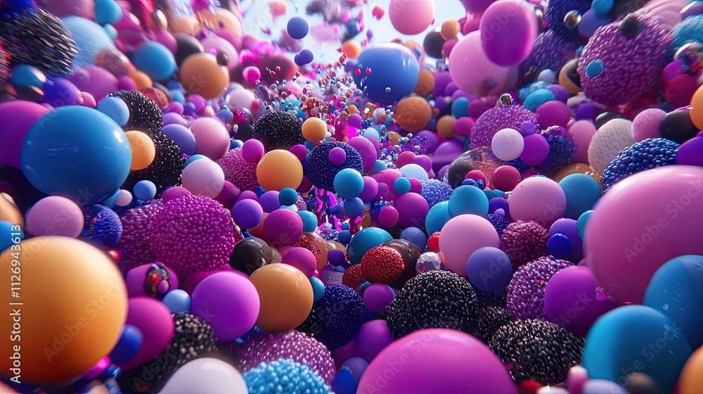 Poster vibrant abstract composition of colorful 3d spheres in a dynamic and lively setting for artistic ins