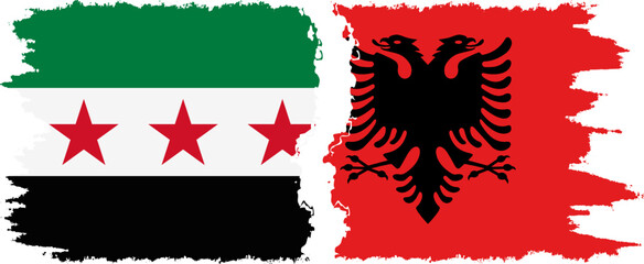 Albania and Syrian Revolution grunge flags connection, vector