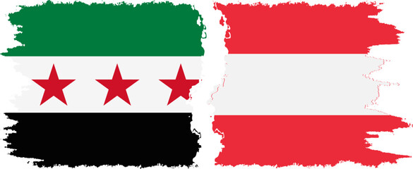 Austria and Syrian Revolution grunge flags connection, vector