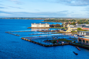 A view from a ship towards the port of Charlottetown, Prince Edward Island, Canada in the fall