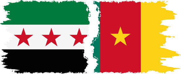 Cameroon and Syrian Revolution grunge flags connection, vector