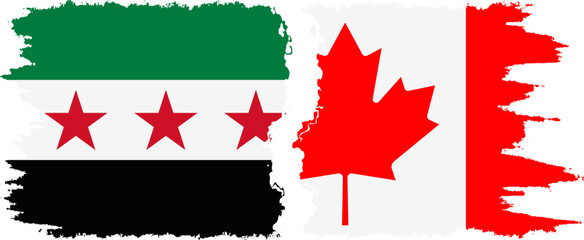 Canada and Syrian Revolution grunge flags connection, vector