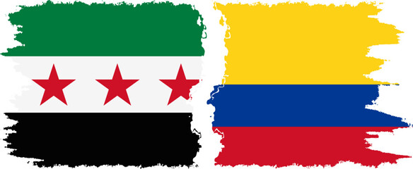 Colombia and Syrian Revolution grunge flags connection, vector