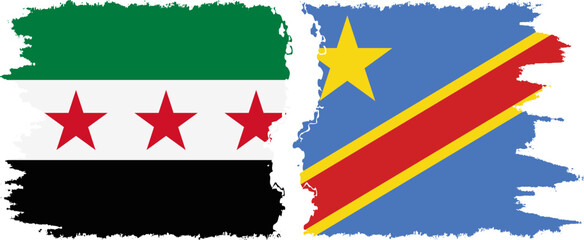Congo - Kinshasa and Syrian Revolution grunge flags connection, vector
