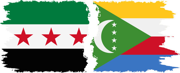 Comoros and Syrian Revolution grunge flags connection, vector