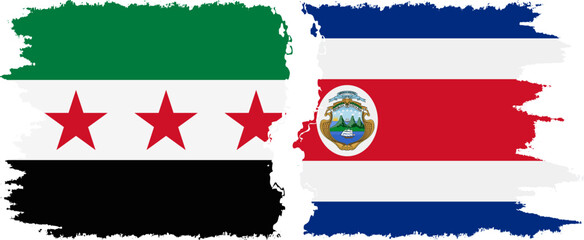 Costa Rica and Syrian Revolution grunge flags connection, vector