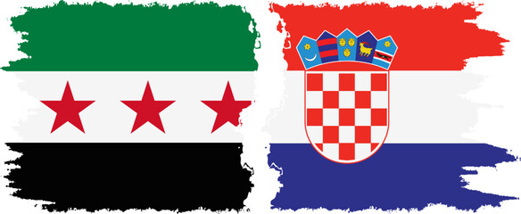 Croatia and Syrian Revolution grunge flags connection, vector
