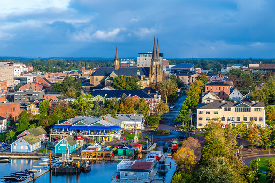 A view from a ship towards the historic centre of Charlottetown, Prince Edward Island, Canada in the fall