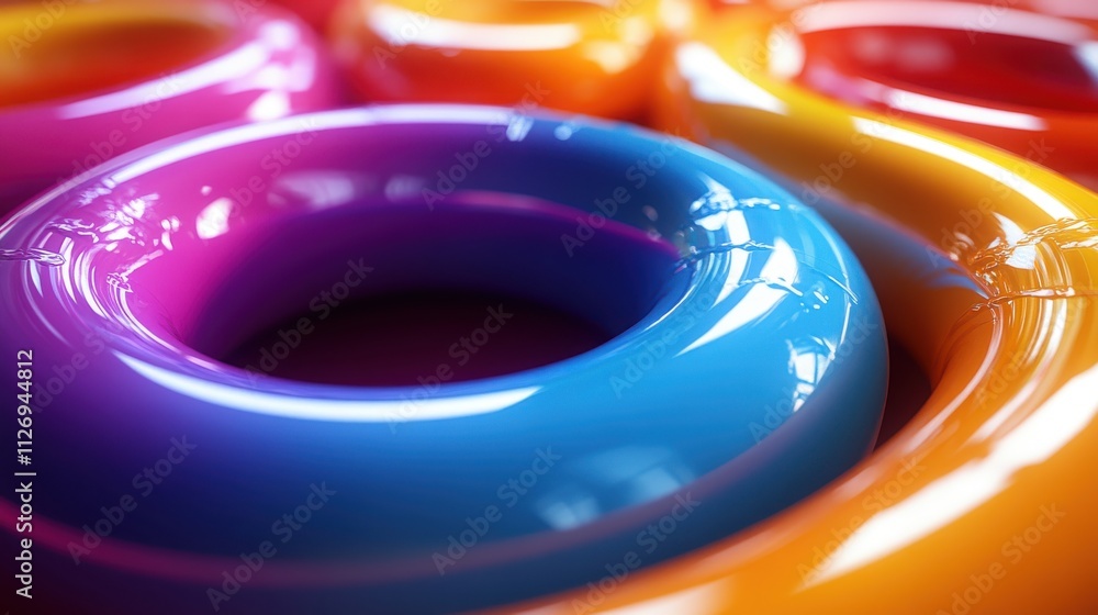 Poster abstract animation colorful rotating rings seamless looped video 3d rende