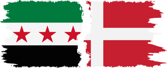 Denmark and Syrian Revolution grunge flags connection, vector
