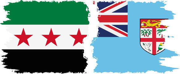 Fiji and Syrian Revolution grunge flags connection, vector