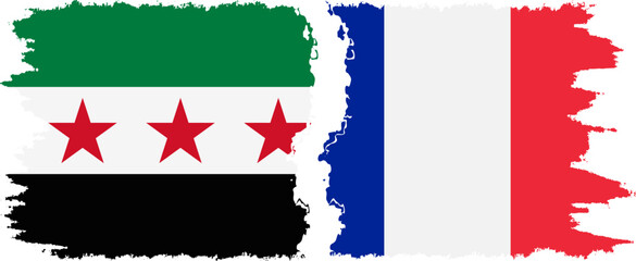 France and Syrian Revolution grunge flags connection, vector