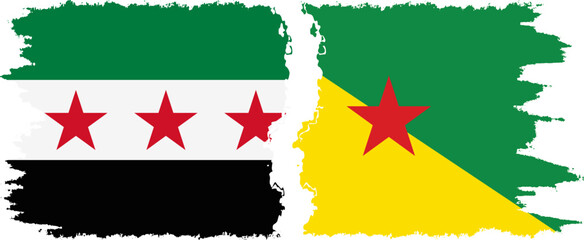 French Guiana and Syrian Revolution grunge flags connection, vector