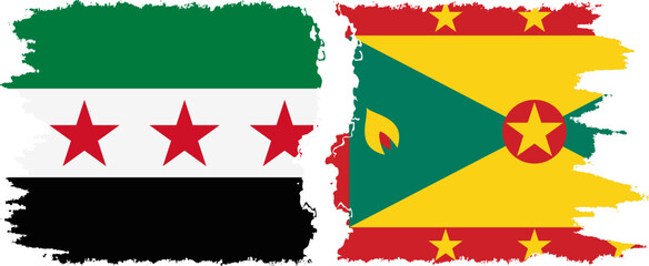 Grenada and Syrian Revolution grunge flags connection, vector